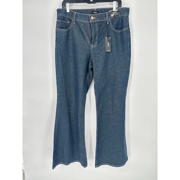 Express Mid Rise Dark Wash Back Center Seam '70s Flare Jeans Size 12 Short 12S - Picture 2 of 14